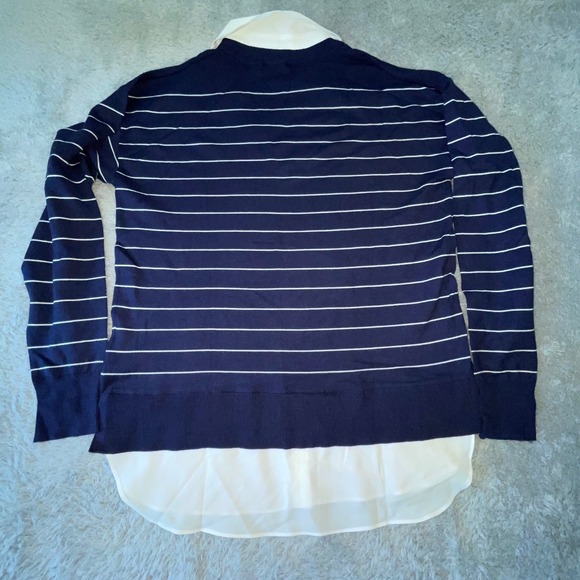 Hilary Radley Womens‎ Medium M Striped V Neck Pullover Sweater Shirt Collar - Picture 11 of 13